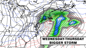Bigger storm, possible Nor'easter in the middle of next week