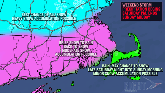 Rain AND Snow likely for most of Southeastern New England during weekend storm