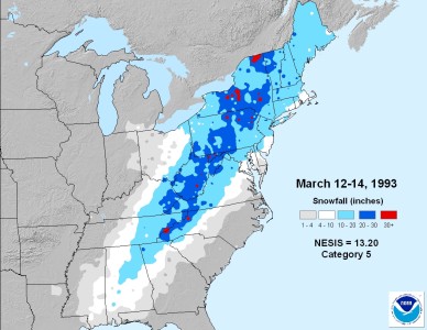 Snow totals March 12-14, 1993